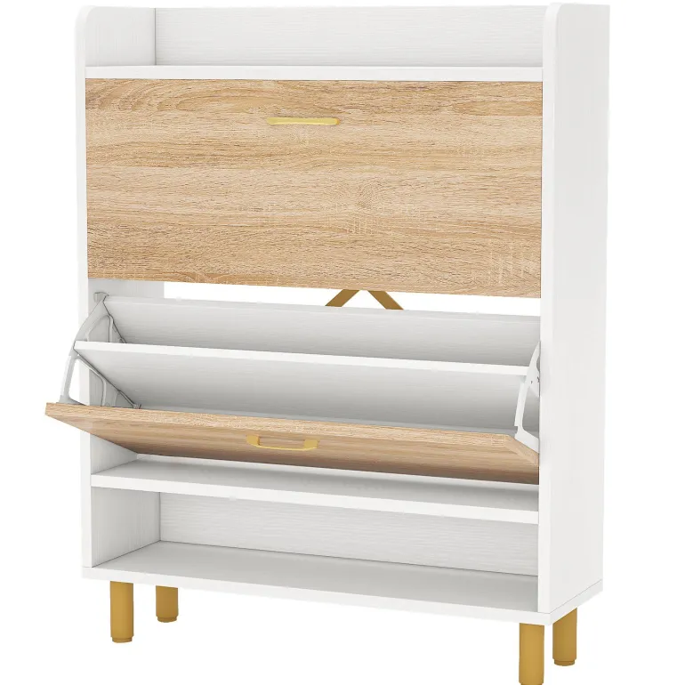 Outlet Tribesigns 2 - Tier Shoe Cabinet Shoe Organizer with Flip Doors & Open Shelves