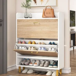Outlet Tribesigns 2 - Tier Shoe Cabinet Shoe Organizer with Flip Doors & Open Shelves