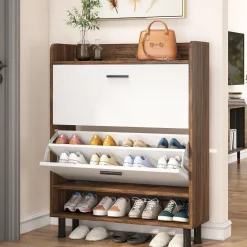 Outlet Tribesigns 2 - Tier Shoe Cabinet Shoe Organizer with Flip Doors & Open Shelves