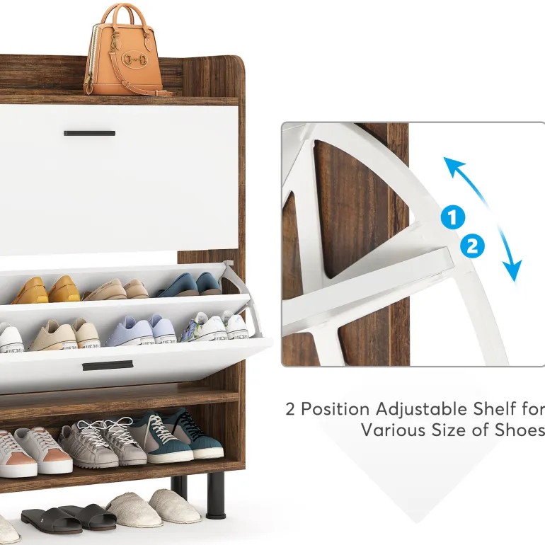 Outlet Tribesigns 2 - Tier Shoe Cabinet Shoe Organizer with Flip Doors & Open Shelves
