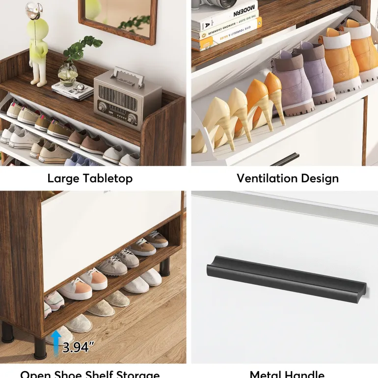 Outlet Tribesigns 2 - Tier Shoe Cabinet Shoe Organizer with Flip Doors & Open Shelves