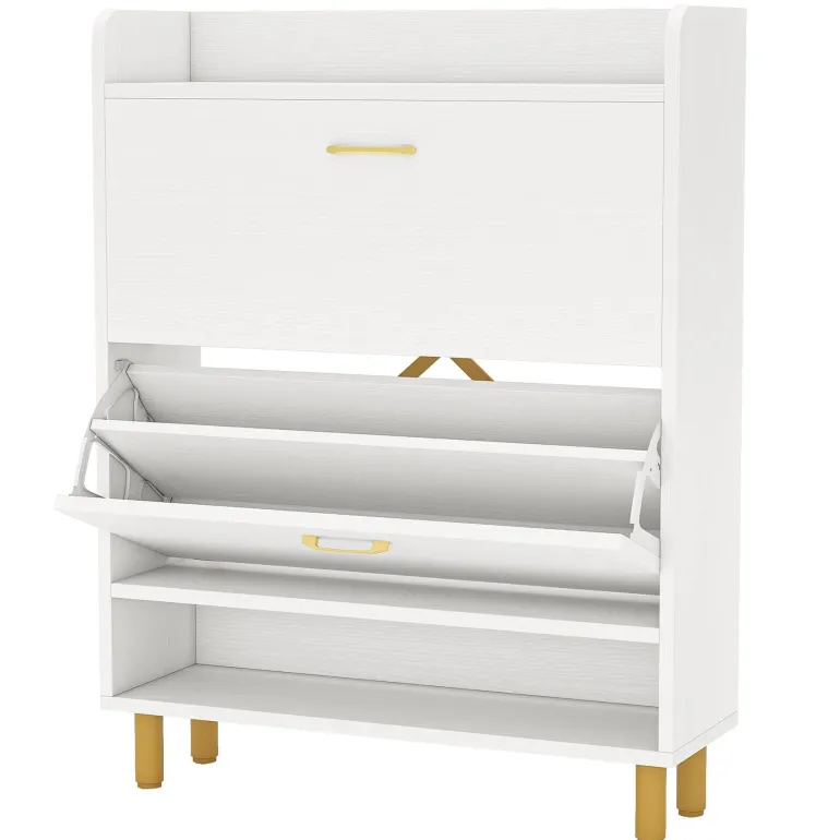 Outlet Tribesigns 2 - Tier Shoe Cabinet Shoe Organizer with Flip Doors & Open Shelves