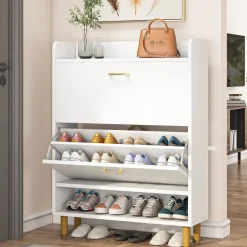 Outlet Tribesigns 2 - Tier Shoe Cabinet Shoe Organizer with Flip Doors & Open Shelves