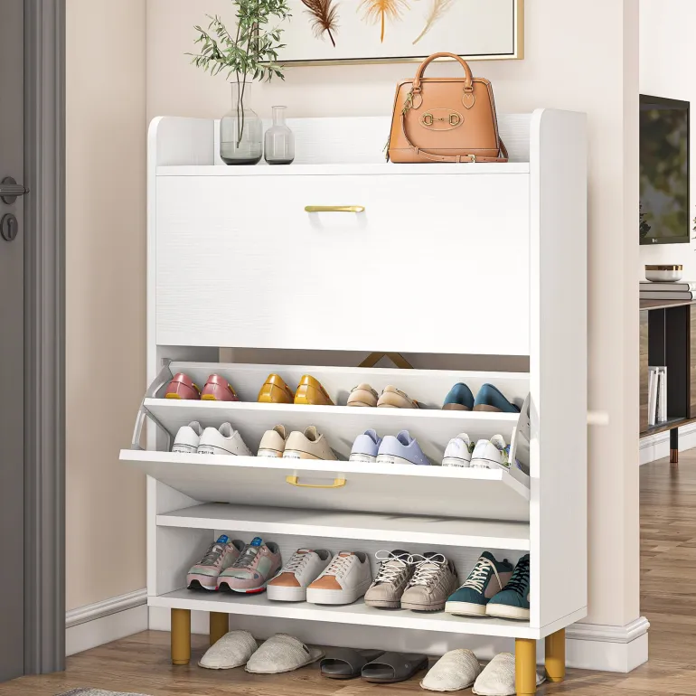 Outlet Tribesigns 2 - Tier Shoe Cabinet Shoe Organizer with Flip Doors & Open Shelves