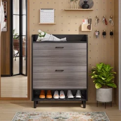 Outlet Tribesigns 2 - Tier Shoe Cabinet Shoe Organizer with Flip Doors & Open Shelves