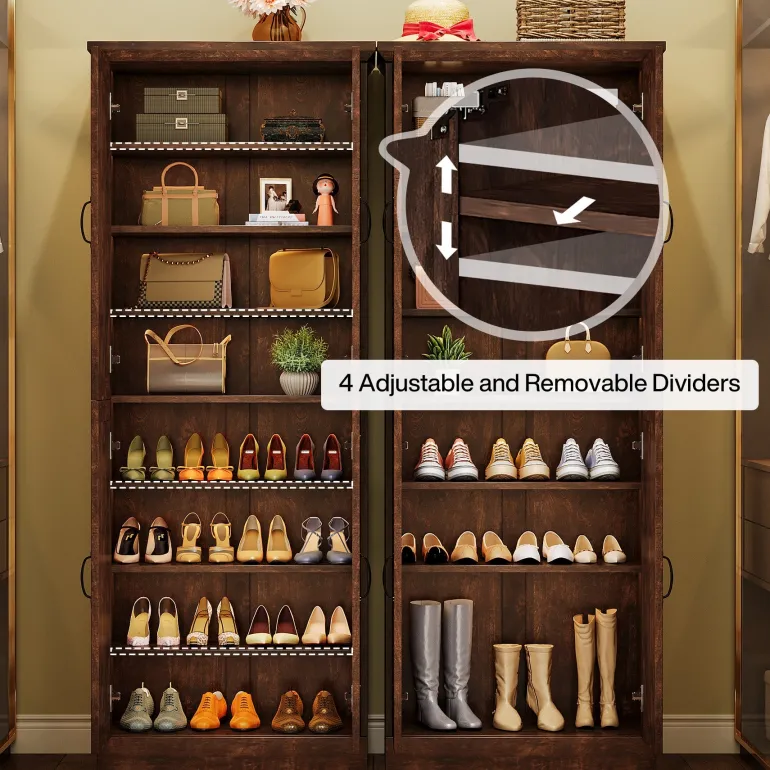 Best Tribesigns 8 - Tier Shoe Rack, Vintage Shoe Storage Cabinet With 4 Mirrored Doors