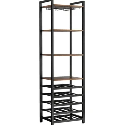 Store Tribesigns 9 - Tier Wine Rack, 20 Bottle Wine Bar Cabinet with Glass Holder