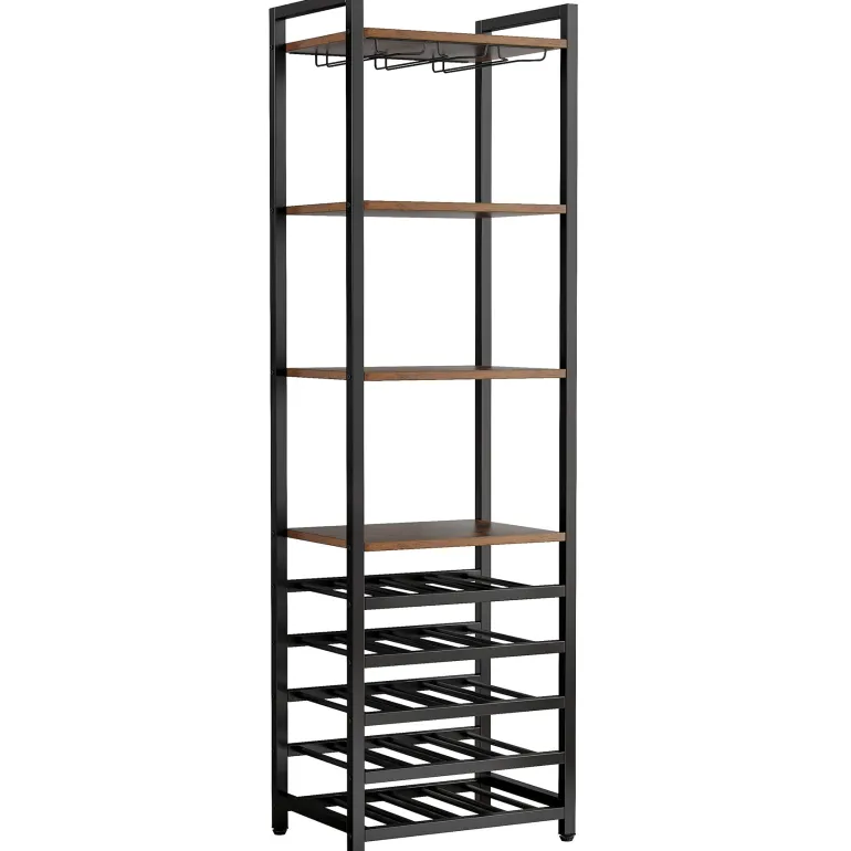 Store Tribesigns 9 - Tier Wine Rack, 20 Bottle Wine Bar Cabinet with Glass Holder