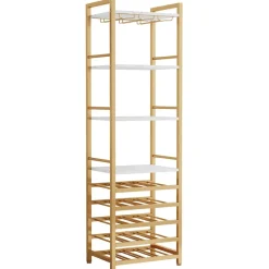 Store Tribesigns 9 - Tier Wine Rack, 20 Bottle Wine Bar Cabinet with Glass Holder