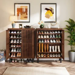 Shop Tribesigns 6 - Tier Wooden Shoe Cabinet with Louvered Doors & Adjustable Shelves