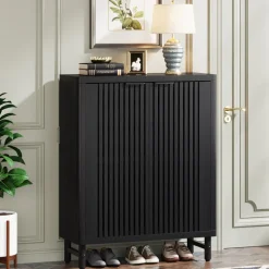 Shop Tribesigns 6 - Tier Wooden Shoe Cabinet with Louvered Doors & Adjustable Shelves