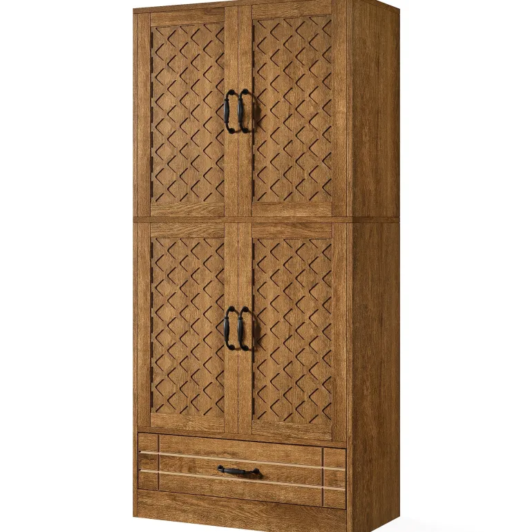 Store Tribesigns 70" Bakers' Rack, Rustic Kitchen Pantry Cabinet with Doors and Drawer