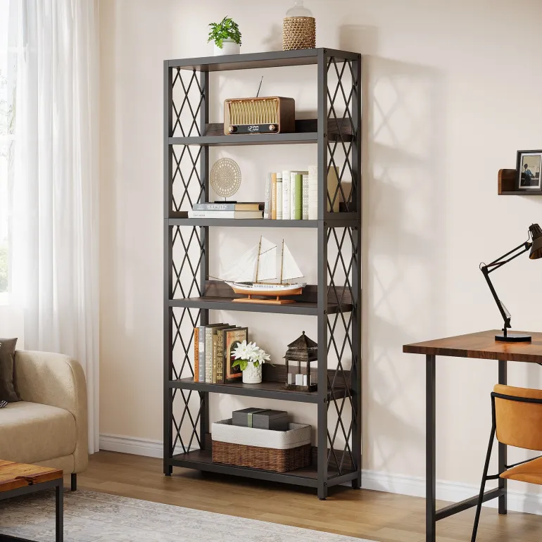 Discount Tribesigns 67" Book Shelf, 5 - Tier Bookcase Storage Organizer with Open Shelves