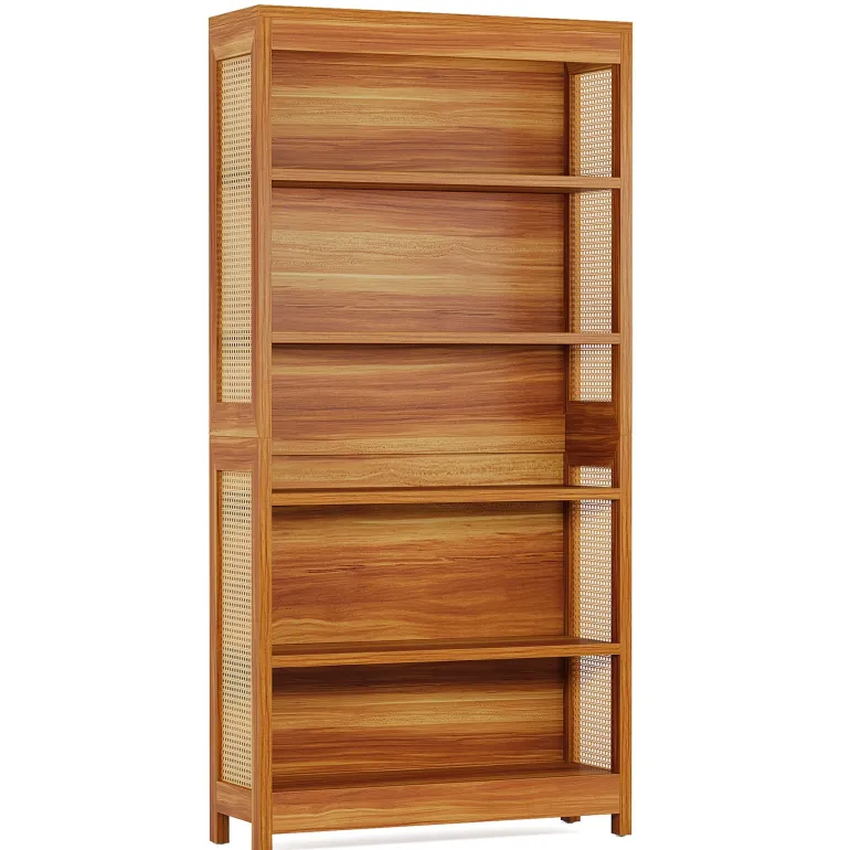 Cheap Tribesigns 71" Bookcase, 6 - Tier Bookshelf Display Shelf Etagere with Rattan Accents