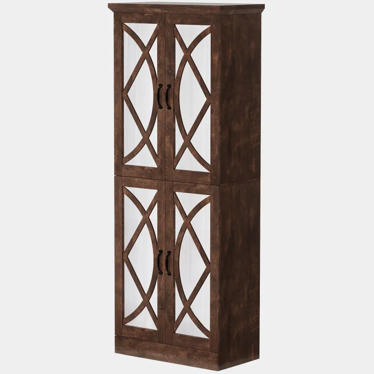 Best Tribesigns 68" Bookcase, Storage Cabinet Pantry Cabinet With 4 Mirrored Doors
