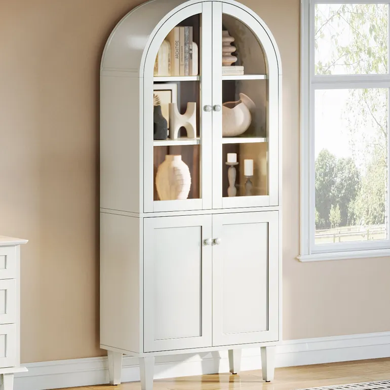 Discount Tribesigns 68" Bookshelf, 5 - Tier Arched Storage Cabinet Display Bookcase