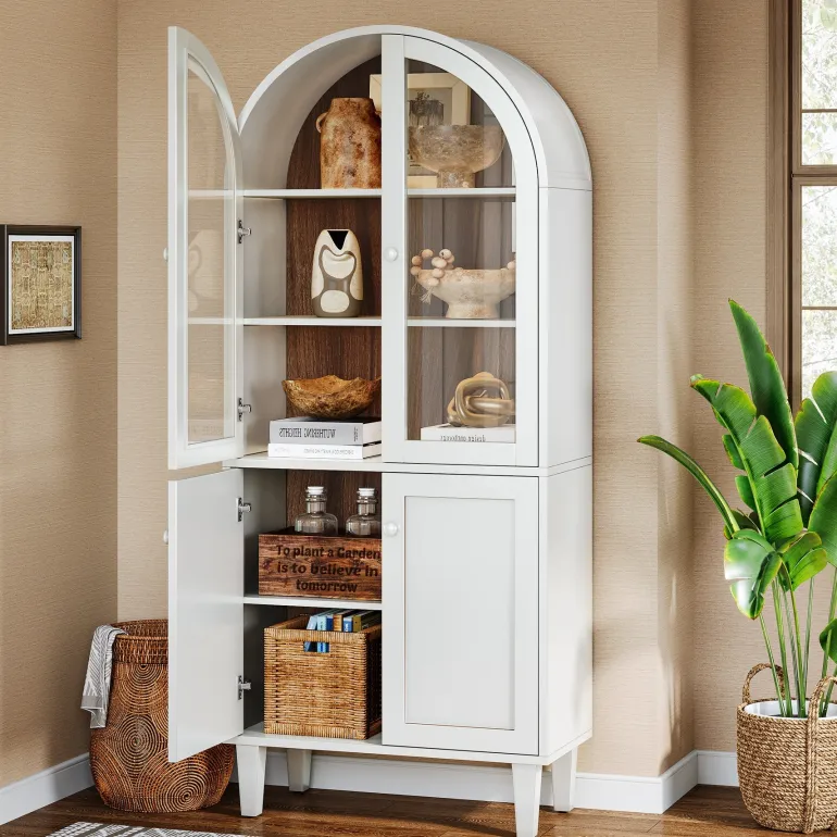 Discount Tribesigns 68" Bookshelf, 5 - Tier Arched Storage Cabinet Display Bookcase