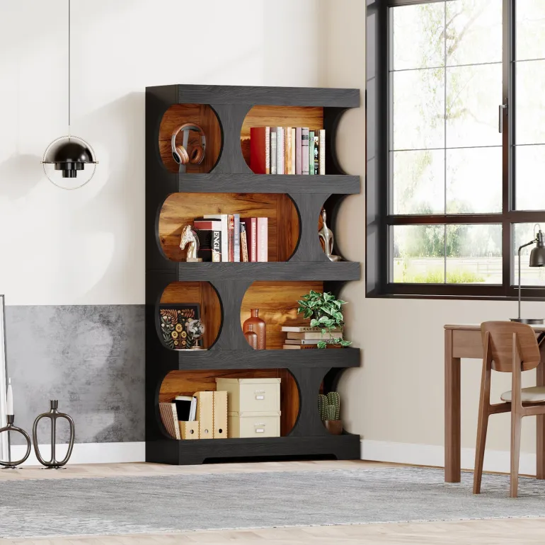 New Tribesigns 71" Bookshelf, 4 - Tier S - Shaped Bookcase Freestanding Display Shelves