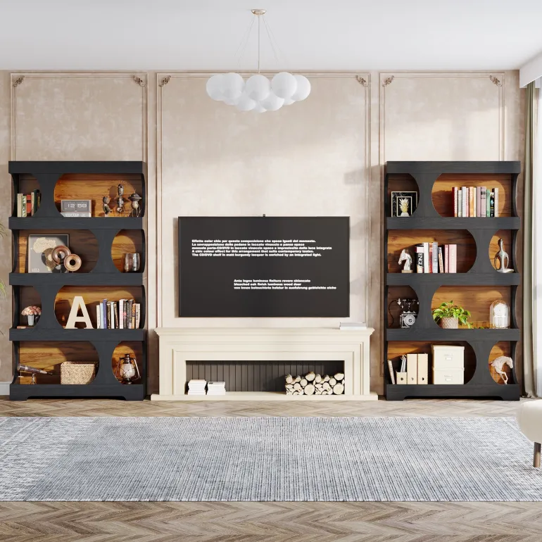 New Tribesigns 71" Bookshelf, 4 - Tier S - Shaped Bookcase Freestanding Display Shelves