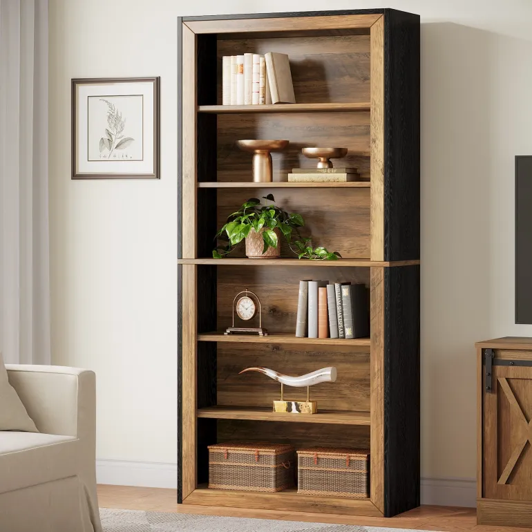 Clearance Tribesigns 74" Bookshelf, 6 - Tier Wood Bookcase Etagere with display Shelves