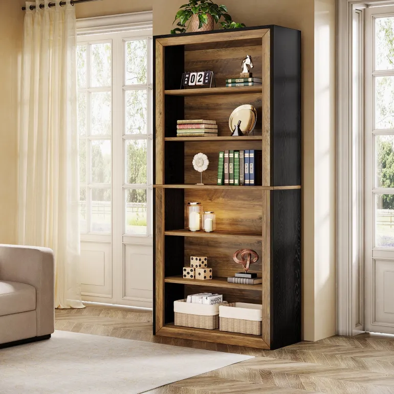 Clearance Tribesigns 74" Bookshelf, 6 - Tier Wood Bookcase Etagere with display Shelves