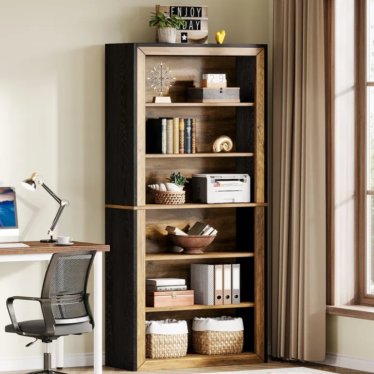 Clearance Tribesigns 74" Bookshelf, 6 - Tier Wood Bookcase Etagere with display Shelves