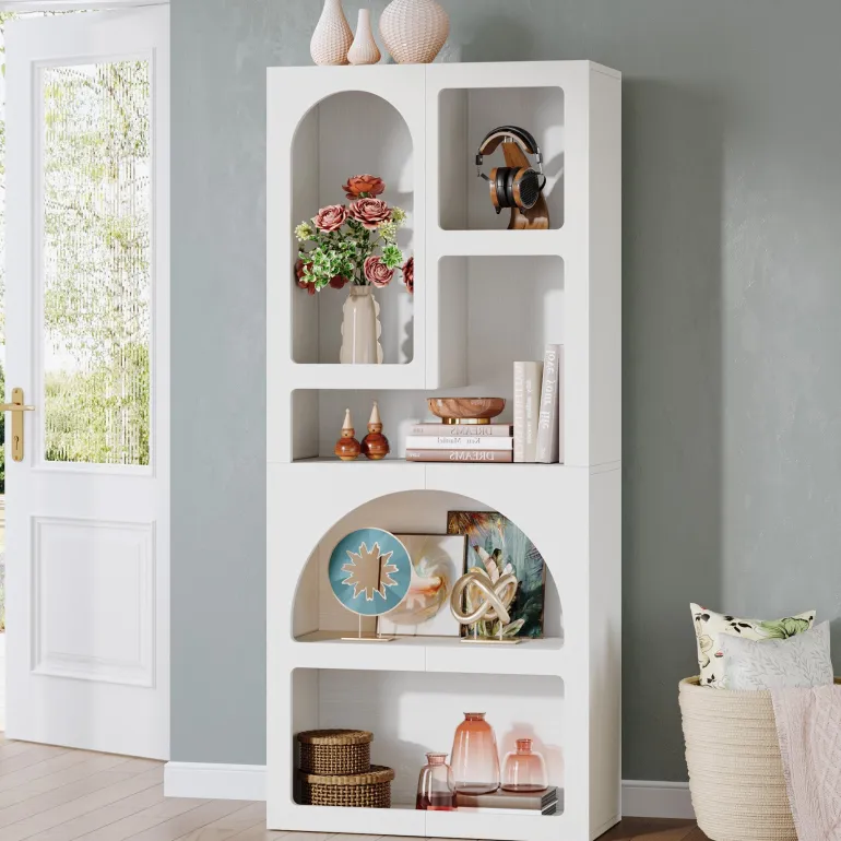 Clearance Tribesigns 70.8" Bookshelf, Geometric Bookcase Display Shelf with 5 Irregular Storage Shelves