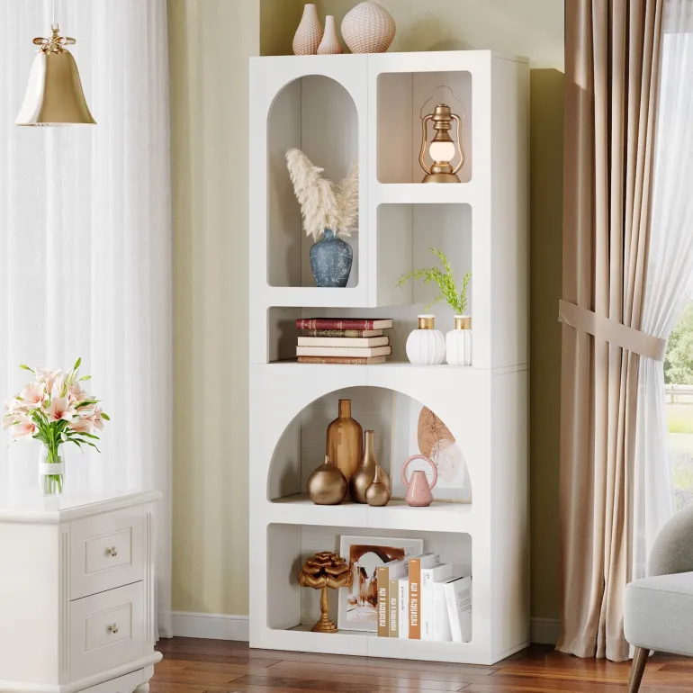 Clearance Tribesigns 70.8" Bookshelf, Geometric Bookcase Display Shelf with 5 Irregular Storage Shelves