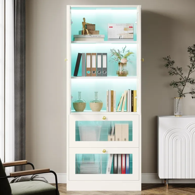 Hot Tribesigns 70.8" Bookshelf, Modern Bookcase Display Shelf with LED Light