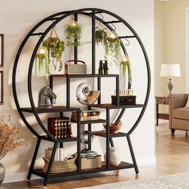 Clearance Tribesigns 65" Bookshelf, Round Etagere Bookcase with 7-Tier Storage Shelving