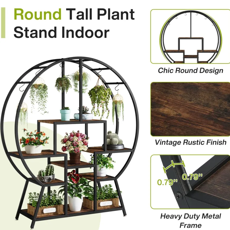 Clearance Tribesigns 65" Bookshelf, Round Etagere Bookcase with 7-Tier Storage Shelving