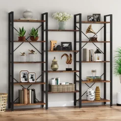 Discount Tribesigns 70" Bookshelf, Triple Wide Etagere Bookcase Open Display Shelf