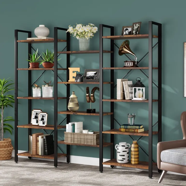 Discount Tribesigns 70" Bookshelf, Triple Wide Etagere Bookcase Open Display Shelf