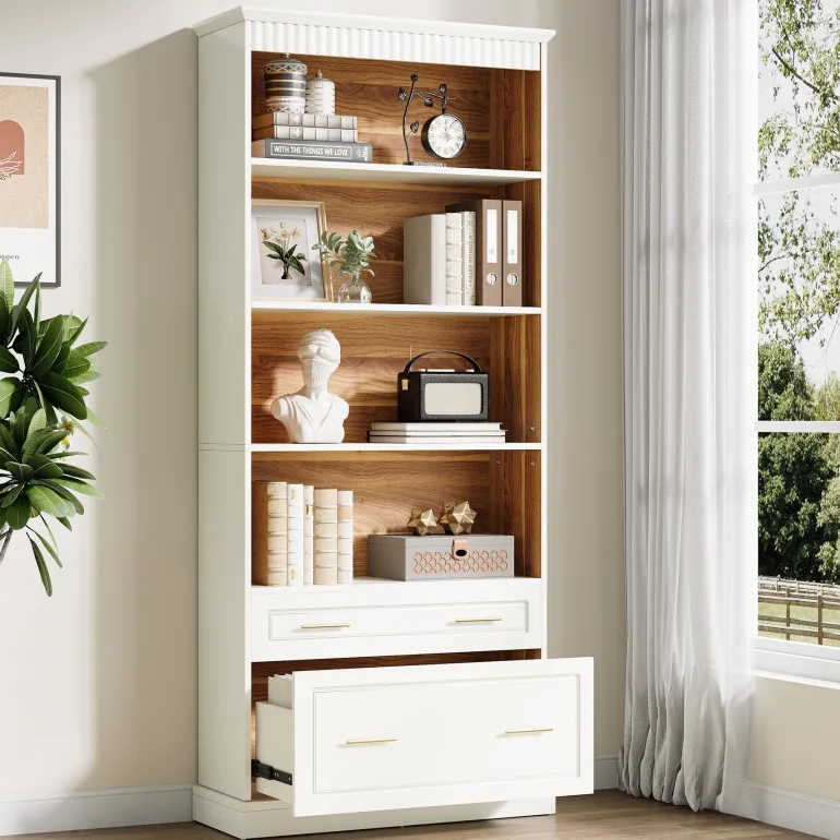 Sale Tribesigns 72" Bookshelf with Drawers, FreeStanding 5 - Shelf Bookcase Display Shelf