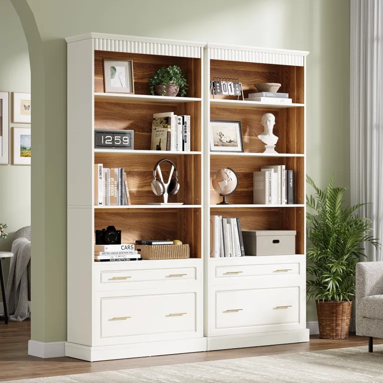 Sale Tribesigns 72" Bookshelf with Drawers, FreeStanding 5 - Shelf Bookcase Display Shelf