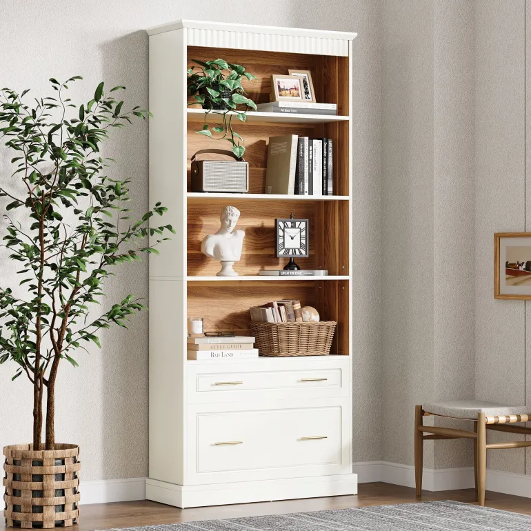 Sale Tribesigns 72" Bookshelf with Drawers, FreeStanding 5 - Shelf Bookcase Display Shelf