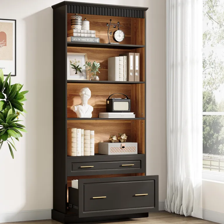 Sale Tribesigns 72" Bookshelf with Drawers, FreeStanding 5 - Shelf Bookcase Display Shelf