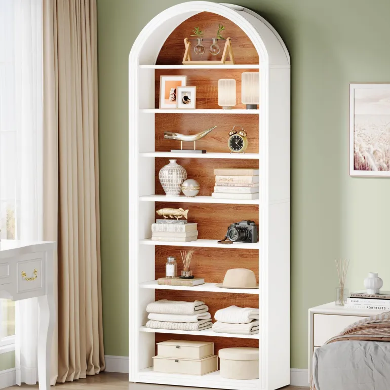 Shop Tribesigns 78.7" Bookshelf, Wooden Arched Bookcase Display Shelving Unit