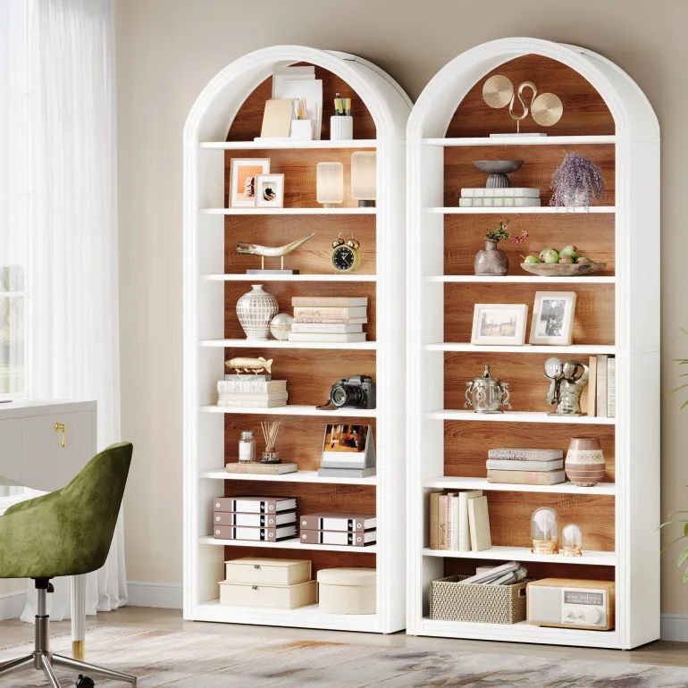 Shop Tribesigns 78.7" Bookshelf, Wooden Arched Bookcase Display Shelving Unit