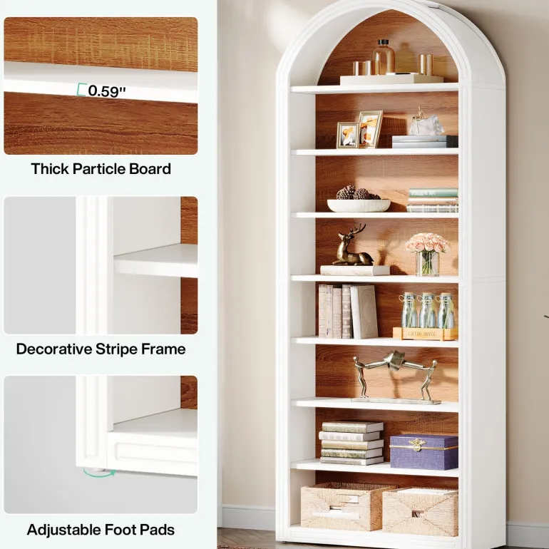Shop Tribesigns 78.7" Bookshelf, Wooden Arched Bookcase Display Shelving Unit