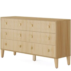 Store Tribesigns 55" Chest of Drawer, Wood 6 - drawer Double Dresser Organizer