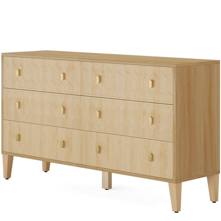 Store Tribesigns 55" Chest of Drawer, Wood 6 - drawer Double Dresser Organizer