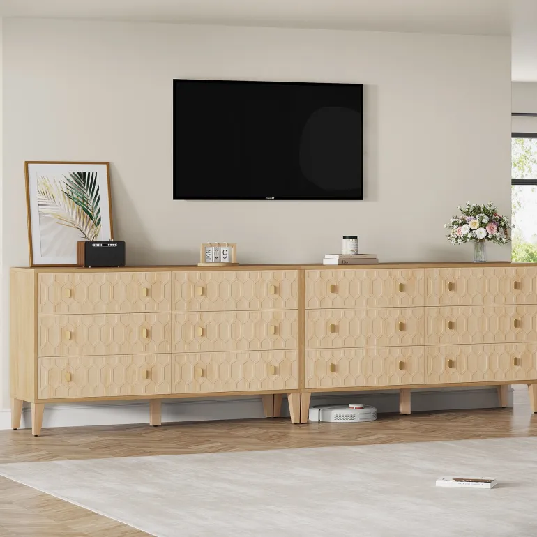 Store Tribesigns 55" Chest of Drawer, Wood 6 - drawer Double Dresser Organizer