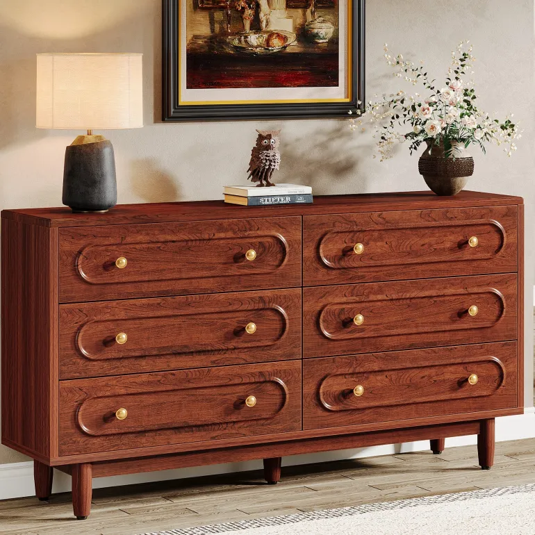 Discount Tribesigns 55" Chest of Drawers, Wood 6 - Drawer Storage Organizer Dresser