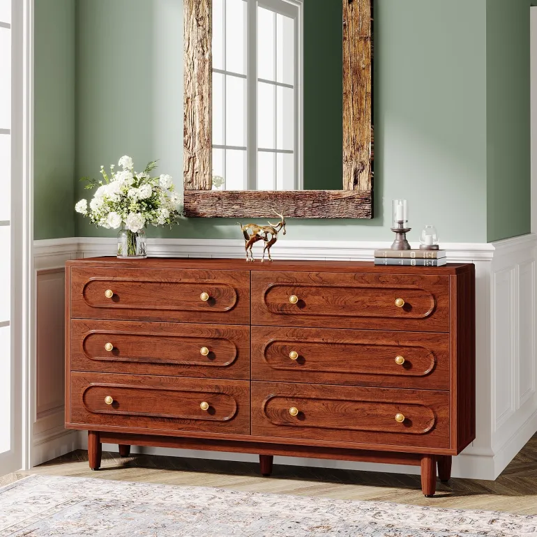 Discount Tribesigns 55" Chest of Drawers, Wood 6 - Drawer Storage Organizer Dresser