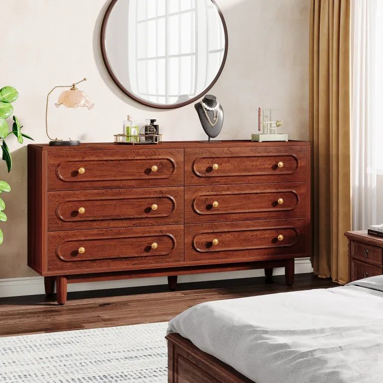 Discount Tribesigns 55" Chest of Drawers, Wood 6 - Drawer Storage Organizer Dresser