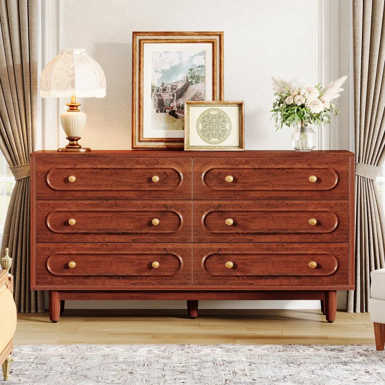 Discount Tribesigns 55" Chest of Drawers, Wood 6 - Drawer Storage Organizer Dresser