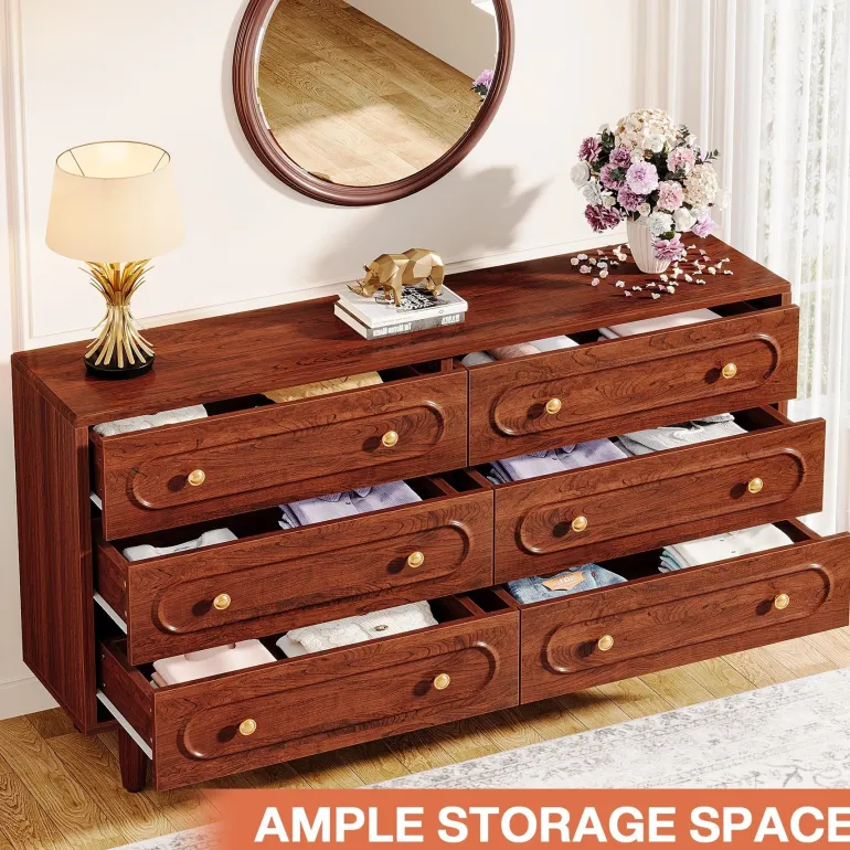 Discount Tribesigns 55" Chest of Drawers, Wood 6 - Drawer Storage Organizer Dresser
