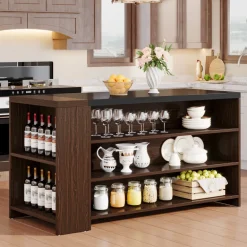 Clearance Tribesigns 55" Coffee Bar Table, 5 - Tier Kitchen Island Storage Cabinet