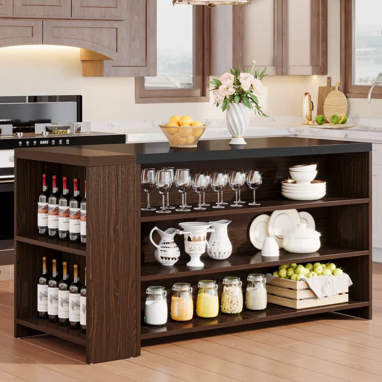 Clearance Tribesigns 55" Coffee Bar Table, 5 - Tier Kitchen Island Storage Cabinet